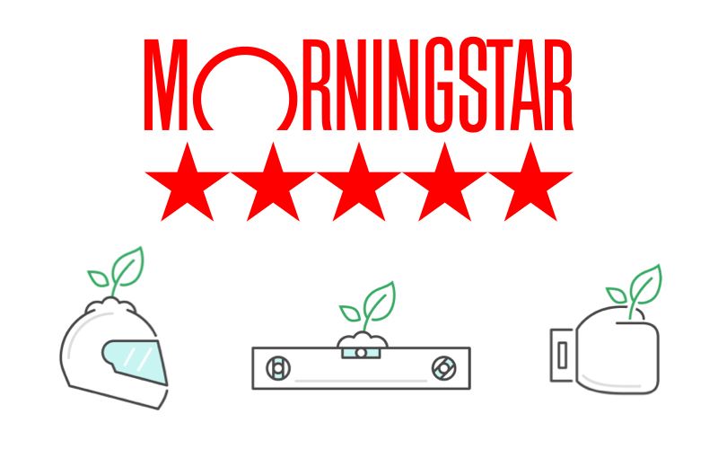 Grafik: Morningstar logo, hjelm, stereo, handske